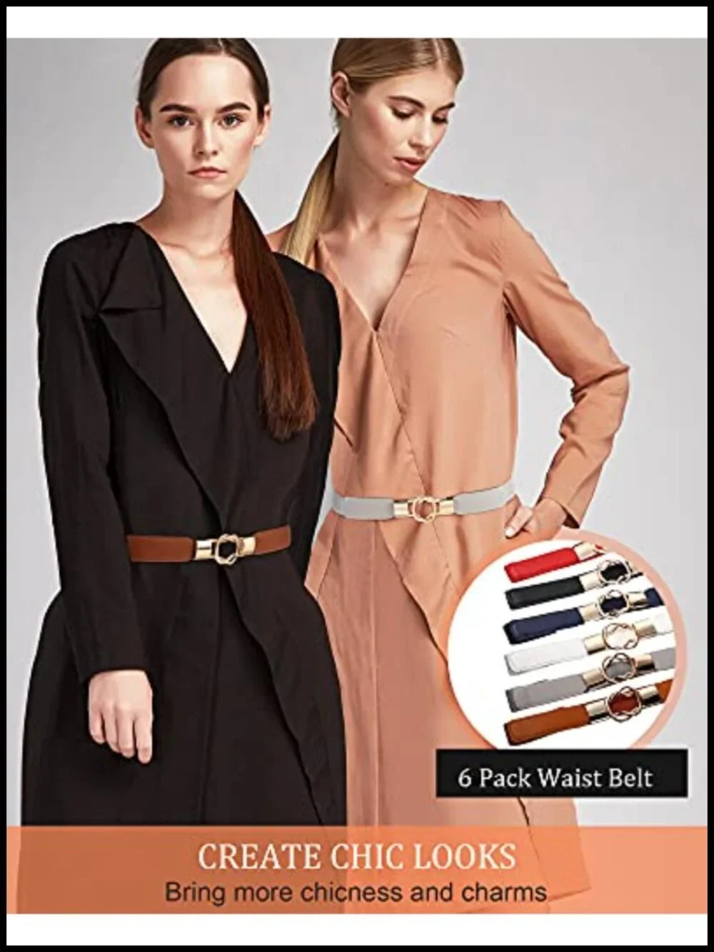 6 Pack Skinny Elastic Waist Belts for Dresses Retro Stretch Ladies Vintage Thin